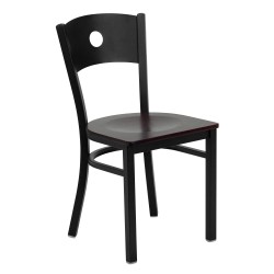 Black Circle Back Metal Restaurant Chair - Mahogany Wood Seat