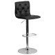 Contemporary Tufted Black Vinyl Adjustable Height Bar Stool with Chrome Base