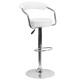 Contemporary White Vinyl Adjustable Height Bar Stool with Arms and Chrome Base