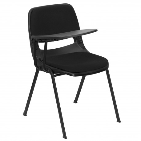 Padded Black Ergonomic Shell Chair with Right Handed Flip-Up Tablet Arm