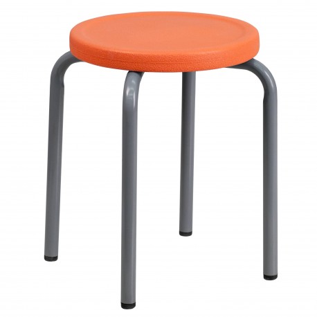 Stackable Stool with Orange Seat and Silver Powder Coated Frame