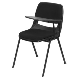 Padded Black Ergonomic Shell Chair with Left Handed Flip-Up Tablet Arm