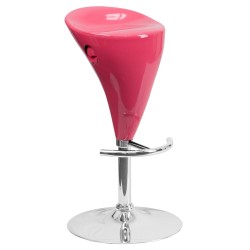 Contemporary Pink Plastic Adjustable Height Bar Stool with Chrome Base