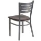 Silver Slat Back Metal Restaurant Chair - Walnut Wood Seat