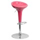 Contemporary Pink Plastic Adjustable Height Bar Stool with Chrome Base