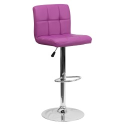 Contemporary Purple Quilted Vinyl Adjustable Height Bar Stool with Chrome Base