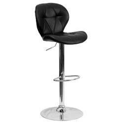 Contemporary Tufted Black Vinyl Adjustable Height Bar Stool with Chrome Base