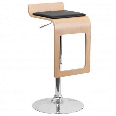 Beech Bentwood Adjustable Height Bar Stool with Black Vinyl Seat and Drop Frame