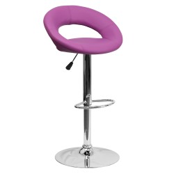 Contemporary Purple Vinyl Rounded Back Adjustable Height Bar Stool with Chrome Base