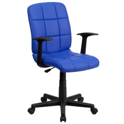 Mid-Back Blue Quilted Vinyl Task Chair with Nylon Arms