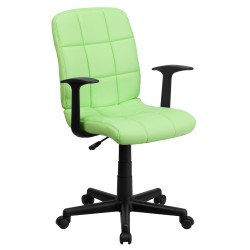 Mid-Back Green Quilted Vinyl Task Chair with Nylon Arms