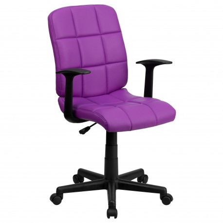 Mid-Back Purple Quilted Vinyl Task Chair with Nylon Arms