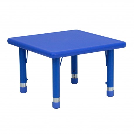24'' Square Height Adjustable Blue Plastic Activity Table