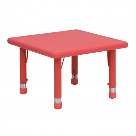 24'' Square Height Adjustable Red Plastic Activity Table