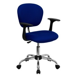 Mid-Back Blue Mesh Task Chair with Arms and Chrome Base