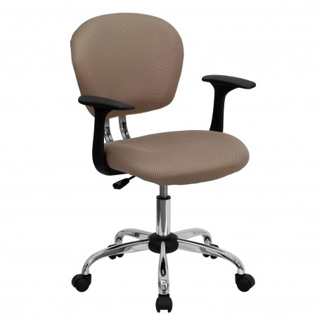 Mid-Back Coffee Brown Mesh Task Chair with Arms and Chrome Base