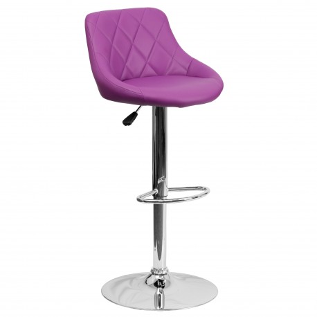 Contemporary Purple Vinyl Bucket Seat Adjustable Height Bar Stool with Chrome Base