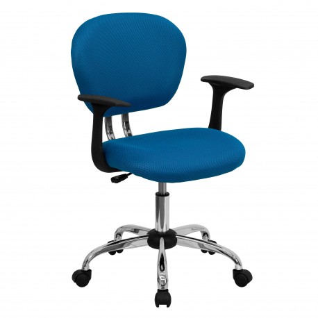 Mid-Back Turquoise Mesh Task Chair with Arms and Chrome Base