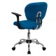 Mid-Back Turquoise Mesh Task Chair with Arms and Chrome Base