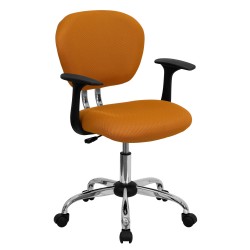 Mid-Back Orange Mesh Task Chair with Arms and Chrome Base