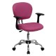 Mid-Back Pink Mesh Task Chair with Arms and Chrome Base