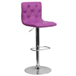 Contemporary Tufted Purple Vinyl Adjustable Height Bar Stool with Chrome Base