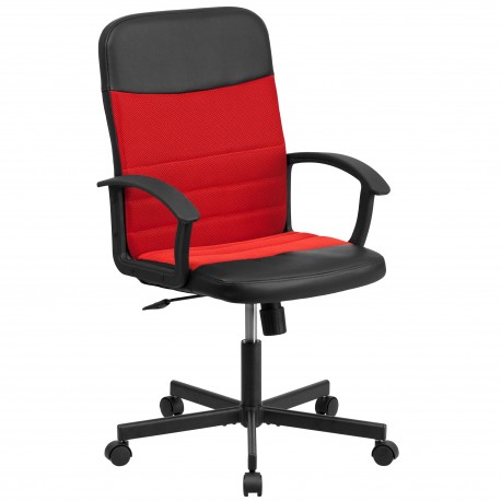 Mid-Back Black Vinyl Task Chair with Red Mesh Inserts