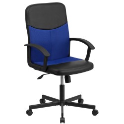 Mid-Back Black Vinyl Task Chair with Blue Mesh Inserts