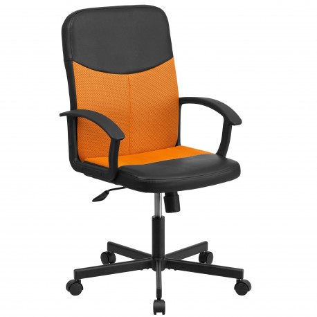 Mid-Back Black Vinyl Task Chair with Orange Mesh Inserts