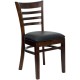 Walnut Finished Ladder Back Wooden Restaurant Chair - Black Vinyl Seat