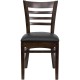 Walnut Finished Ladder Back Wooden Restaurant Chair - Black Vinyl Seat