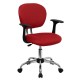 Mid-Back Red Mesh Task Chair with Arms and Chrome Base