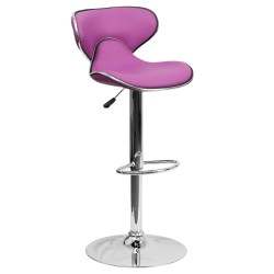Contemporary Cozy Mid-Back Purple Vinyl Adjustable Height Bar Stool with Chrome Base
