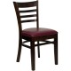 Walnut Finished Ladder Back Wooden Restaurant Chair - Burgundy Vinyl Seat