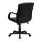 Mid-Back Black Leather Office Chair with Nylon Arms