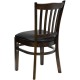 Walnut Finished Vertical Slat Back Wooden Restaurant Chair - Black Vinyl Seat