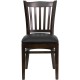 Walnut Finished Vertical Slat Back Wooden Restaurant Chair - Black Vinyl Seat