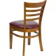 Cherry Finished Ladder Back Wooden Restaurant Chair - Burgundy Vinyl Seat