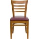 Cherry Finished Ladder Back Wooden Restaurant Chair - Burgundy Vinyl Seat