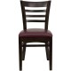 Walnut Finished Ladder Back Wooden Restaurant Chair - Burgundy Vinyl Seat