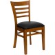 Cherry Finished Ladder Back Wooden Restaurant Chair - Black Vinyl Seat