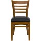 Cherry Finished Ladder Back Wooden Restaurant Chair - Black Vinyl Seat