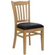 Natural Wood Finished Vertical Slat Back Wooden Restaurant Chair - Black Vinyl Seat