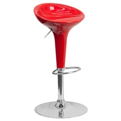 Contemporary Red Plastic Adjustable Height Bar Stool with Chrome Base