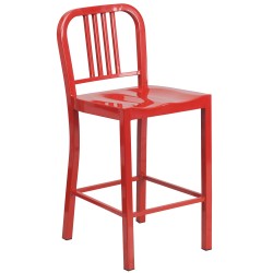 24'' Red Metal Counter Height Stool