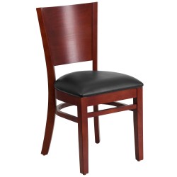 Chimera Collection Solid Back Mahogany Wooden Restaurant Chair - Black Vinyl Seat