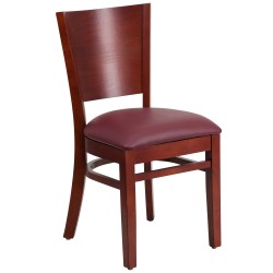 Chimera Collection Solid Back Mahogany Wooden Restaurant Chair - Burgundy Vinyl Seat