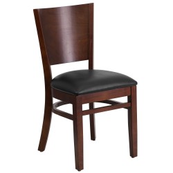 Chimera Collection Solid Back Walnut Wooden Restaurant Chair - Black Vinyl Seat