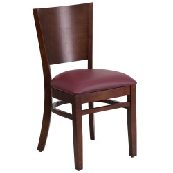 Chimera Collection Solid Back Walnut Wooden Restaurant Chair - Burgundy Vinyl Seat