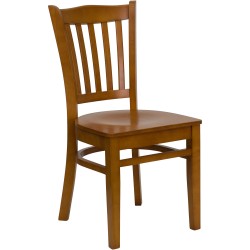 Cherry Finished Vertical Slat Back Wooden Restaurant Chair
